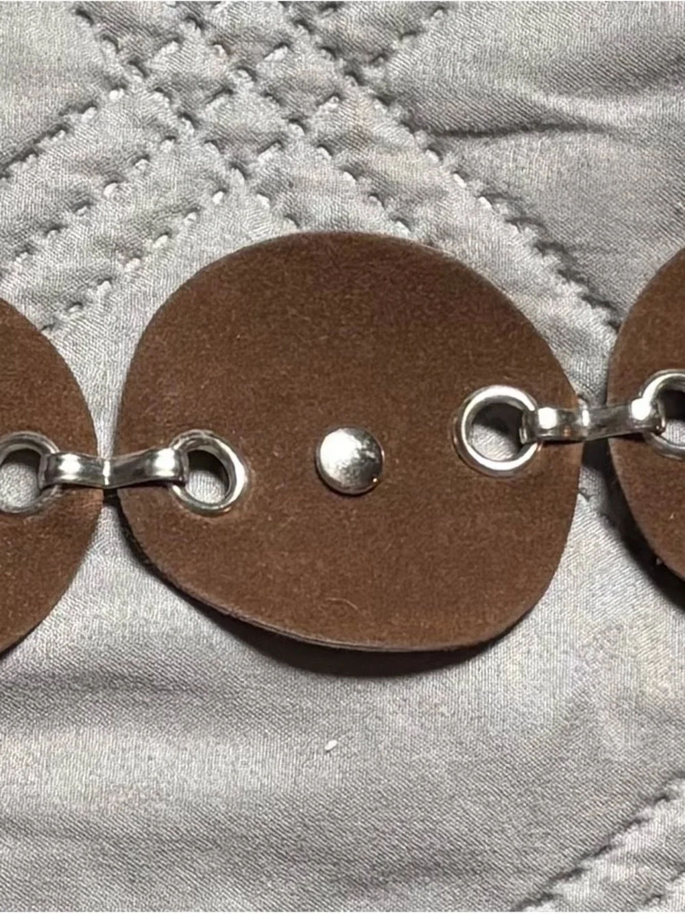 Brown Boho Western Disc Tie Belt Silver Tone One Size
